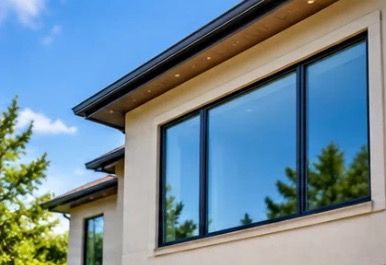 Large second-story windows on a two-story home